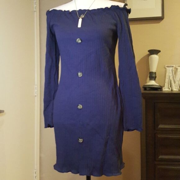 💲6️⃣ Bundled ✔️Navy Knit Stretch Bodycon Button Down Mini Dress - Picture 2 of 9